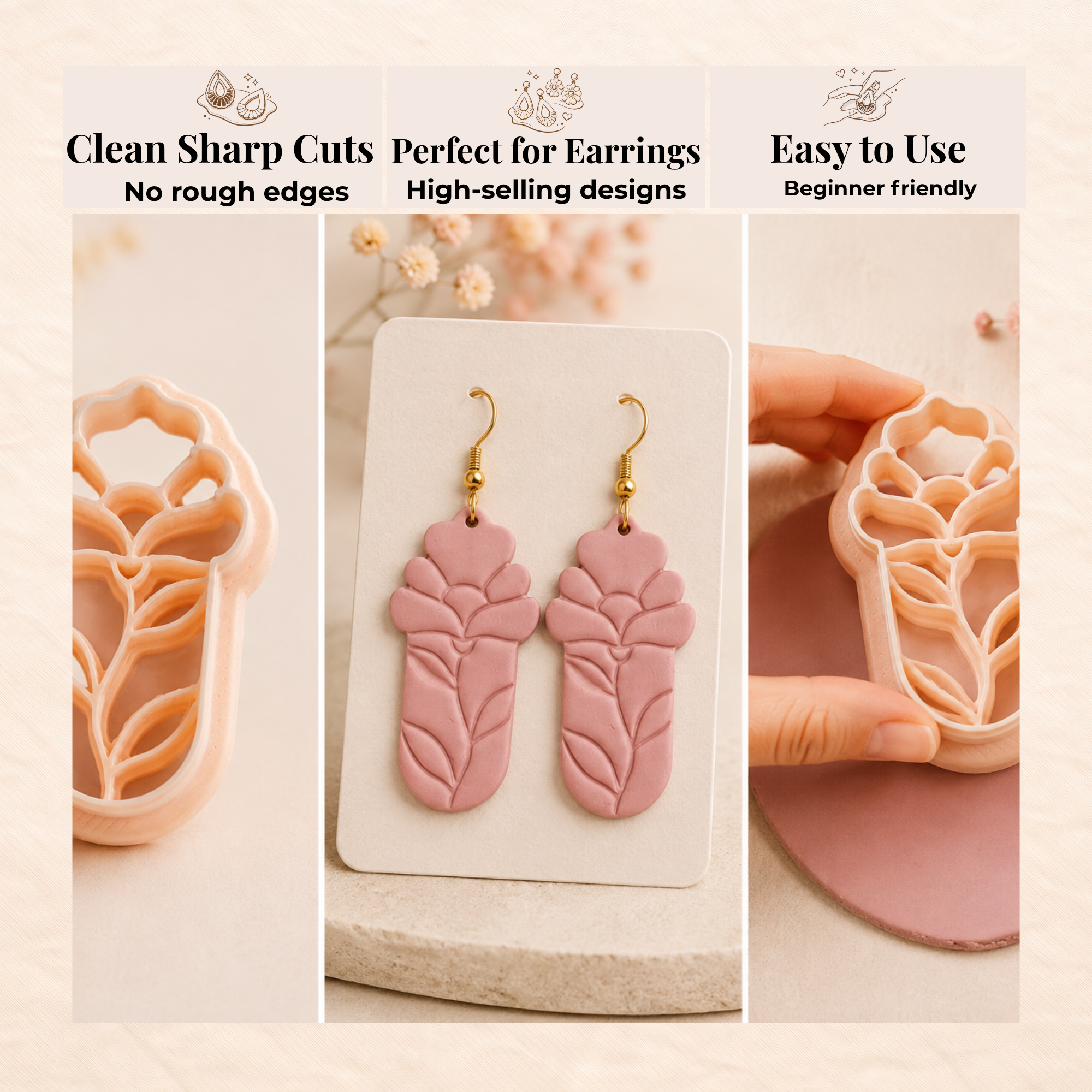 Boho Flower 23 Polymer Clay Cutter | 35–55mm | Floral Clay Cutter | Earring Jewellery Making Tool