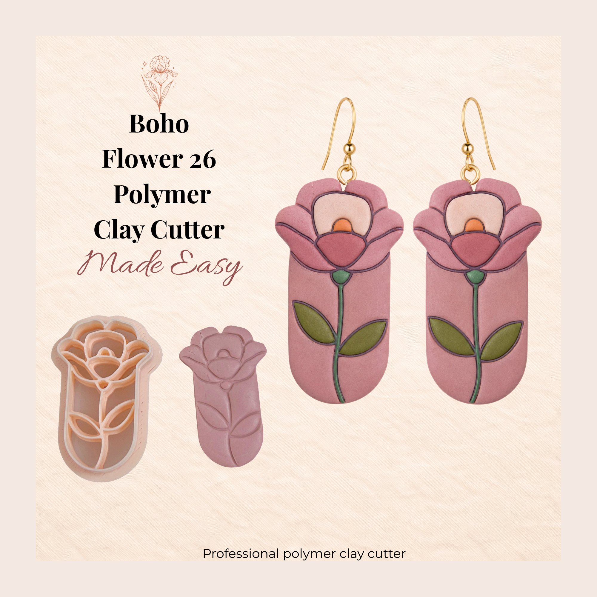 Boho Flower 26 Polymer Clay Cutter | 35–55mm | Floral Clay Cutter | Earring Jewellery Making Tool