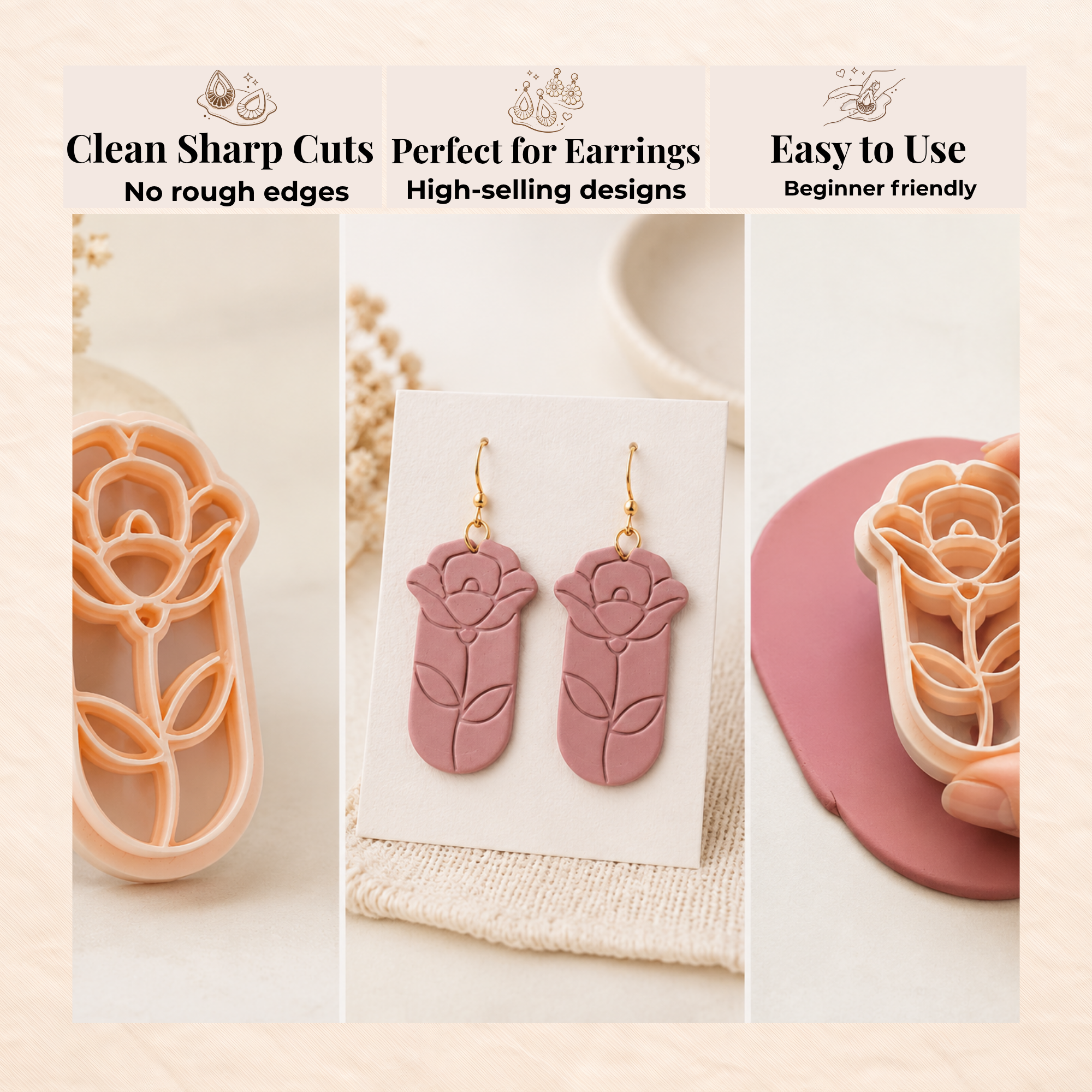 Boho Flower 26 Polymer Clay Cutter | 35–55mm | Floral Clay Cutter | Earring Jewellery Making Tool