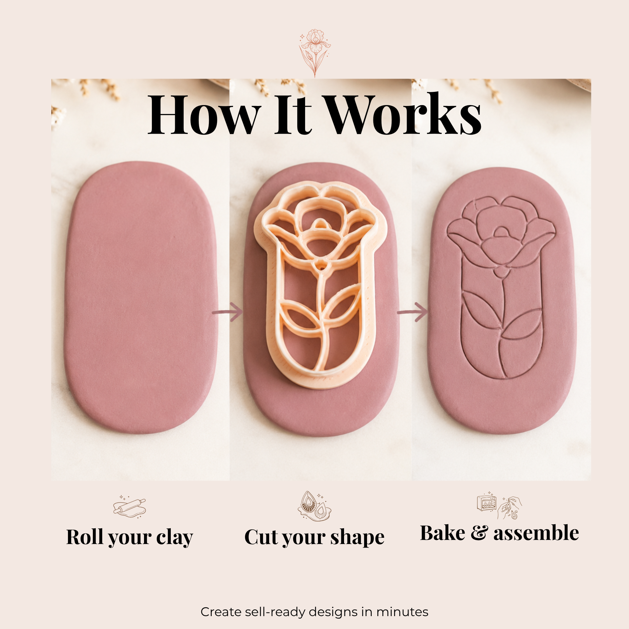 Boho Flower 26 Polymer Clay Cutter | 35–55mm | Floral Clay Cutter | Earring Jewellery Making Tool