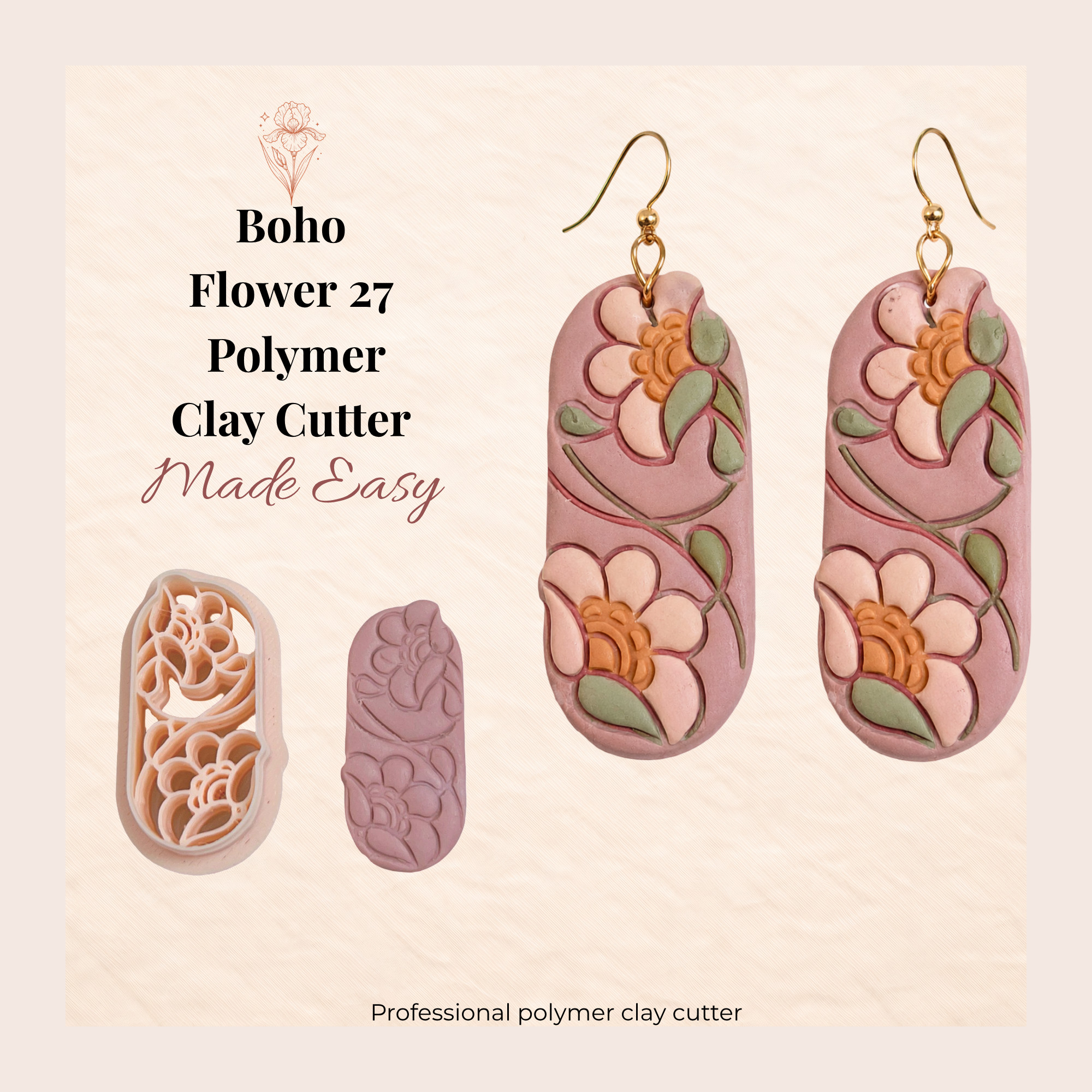 Boho Flower 27 Polymer Clay Cutter | 35–55mm | Floral Clay Cutter | Earring Jewellery Making Tool