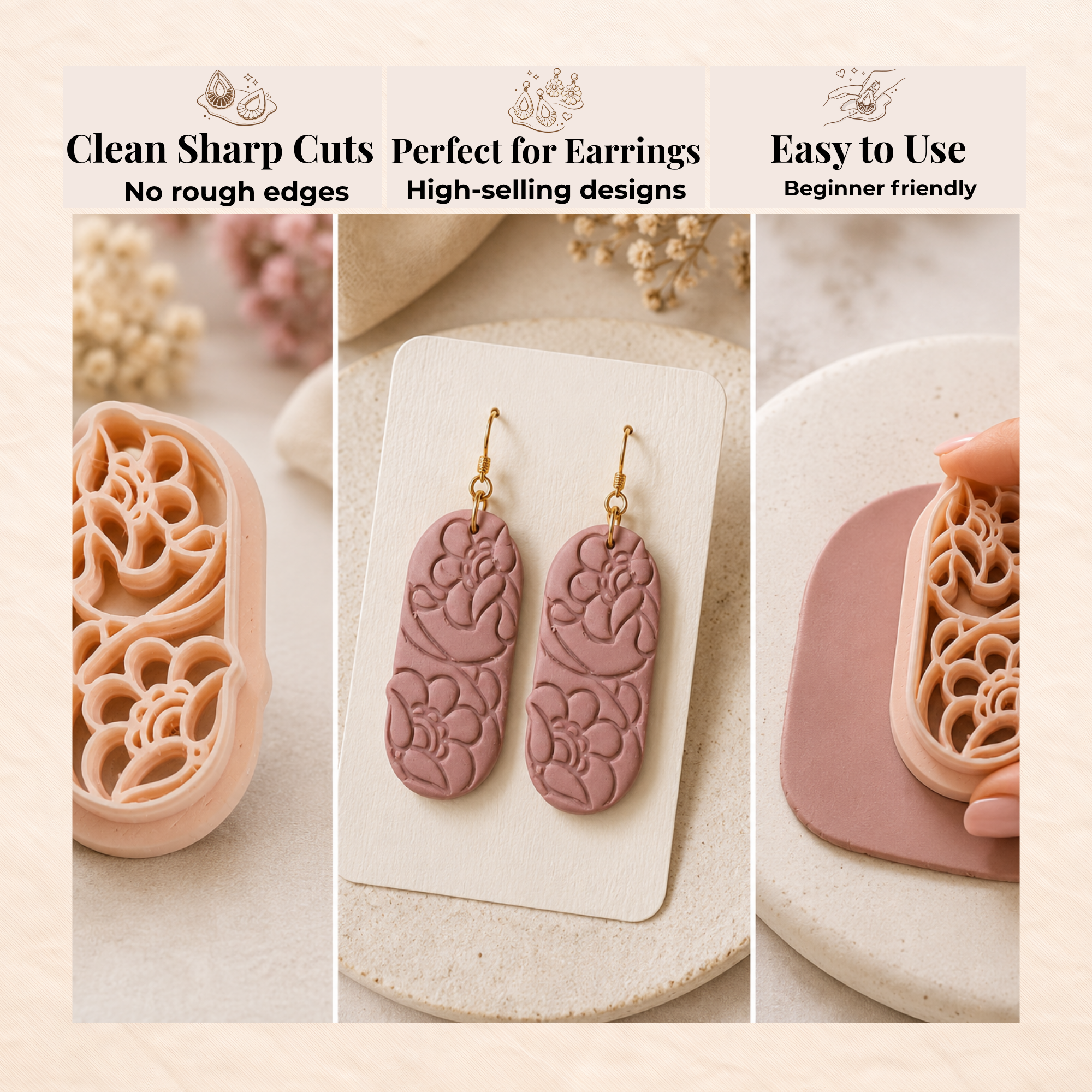 Boho Flower 27 Polymer Clay Cutter | 35–55mm | Floral Clay Cutter | Earring Jewellery Making Tool