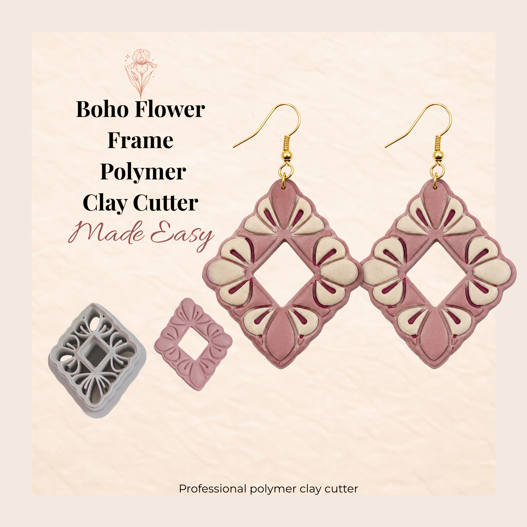 Boho Flower Frame Polymer Clay Cutter | 30–50mm | Floral Frame Clay Cutter | Earring Jewellery Making Tool