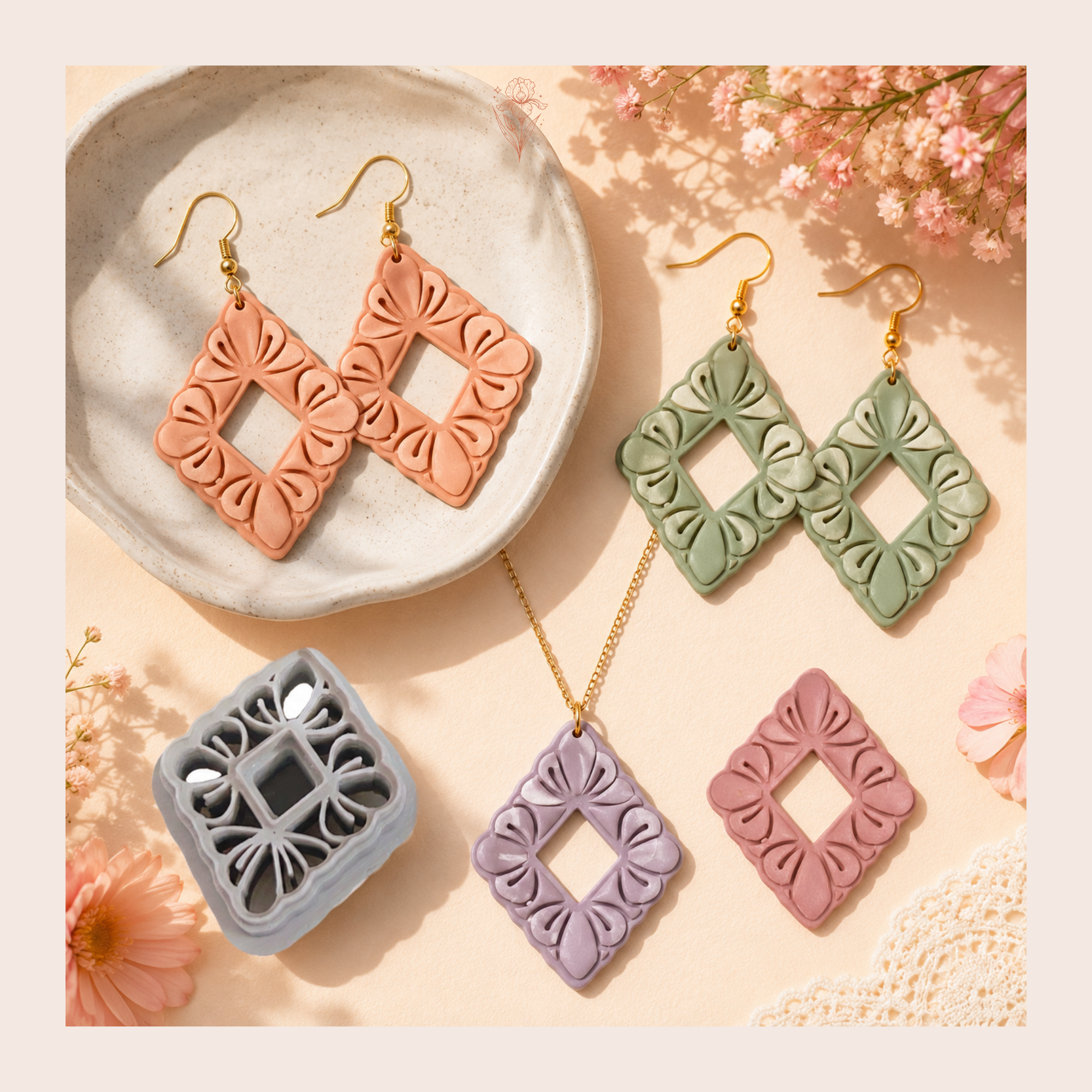 Boho Flower Frame Polymer Clay Cutter | 30–50mm | Floral Frame Clay Cutter | Earring Jewellery Making Tool