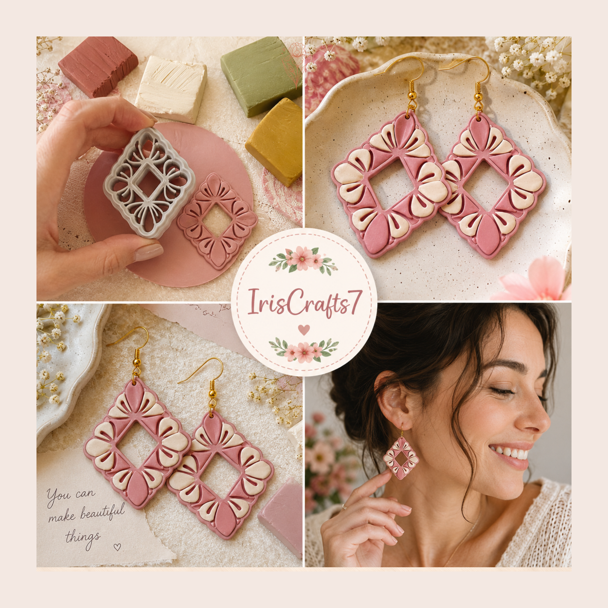 Boho Flower Frame Polymer Clay Cutter | 30–50mm | Floral Frame Clay Cutter | Earring Jewellery Making Tool