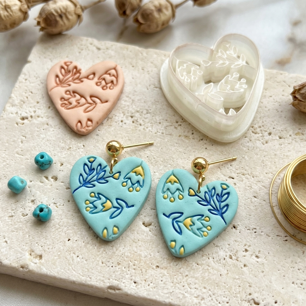 Boho Heart with Flowers 1 Polymer Clay Cutter | Floral Earring Tool