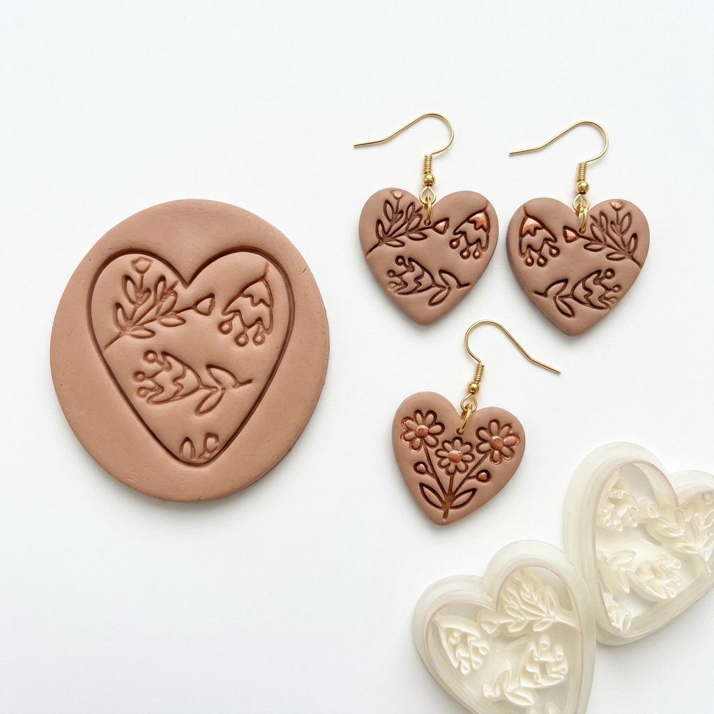 Boho Heart with Flowers 1 Polymer Clay Cutter | Floral Earring Tool