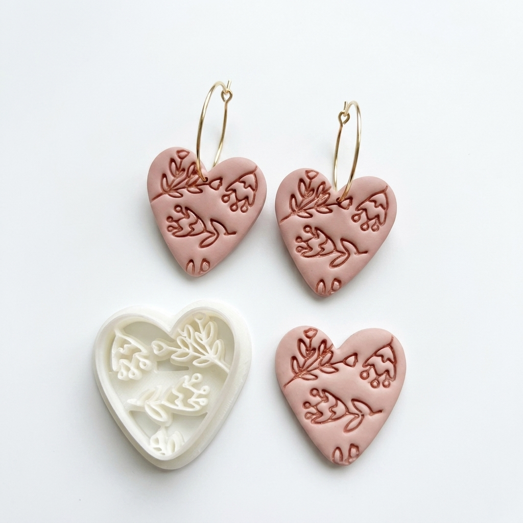 Boho Heart with Flowers 1 Polymer Clay Cutter | Floral Earring Tool