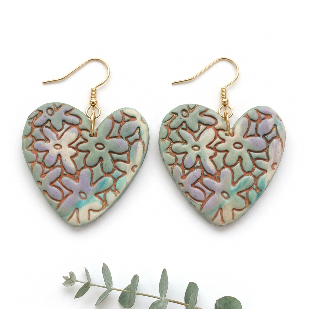 Boho Heart with Flowers 2 Polymer Clay Cutter | Floral Earring Tool