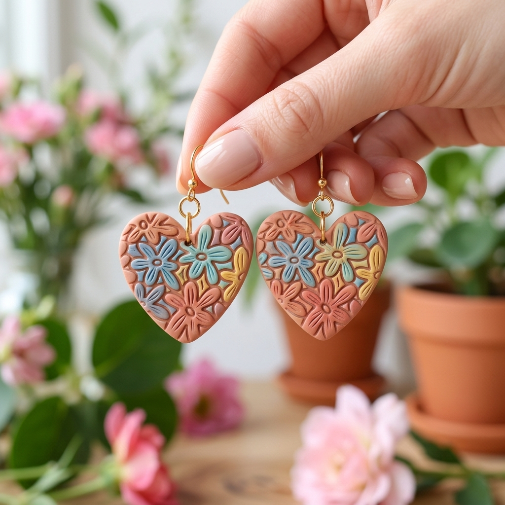 Boho Heart with Flowers 2 Polymer Clay Cutter | Floral Earring Tool