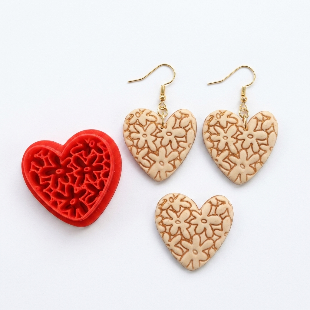 Boho Heart with Flowers 2 Polymer Clay Cutter | Floral Earring Tool