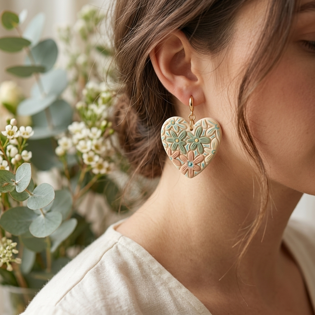 Boho Heart with Flowers 2 Polymer Clay Cutter | Floral Earring Tool