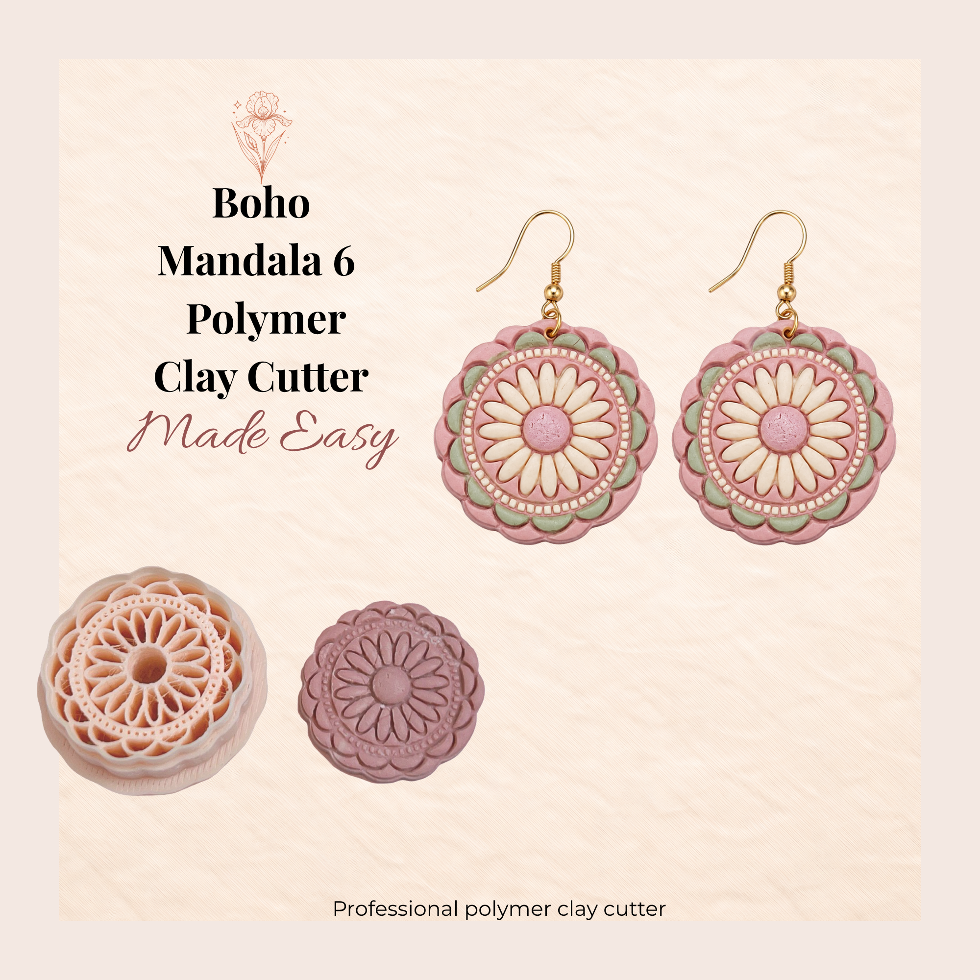 Boho Mandala 6 Polymer Clay Cutter | 25–45mm | Mandala Shape Clay Cutter | Earring Jewellery Making Tool