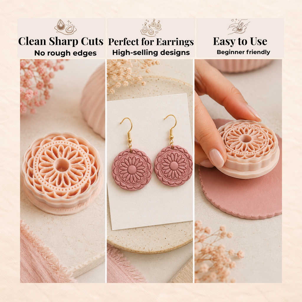 Boho Mandala 6 Polymer Clay Cutter | 25–45mm | Mandala Shape Clay Cutter | Earring Jewellery Making Tool