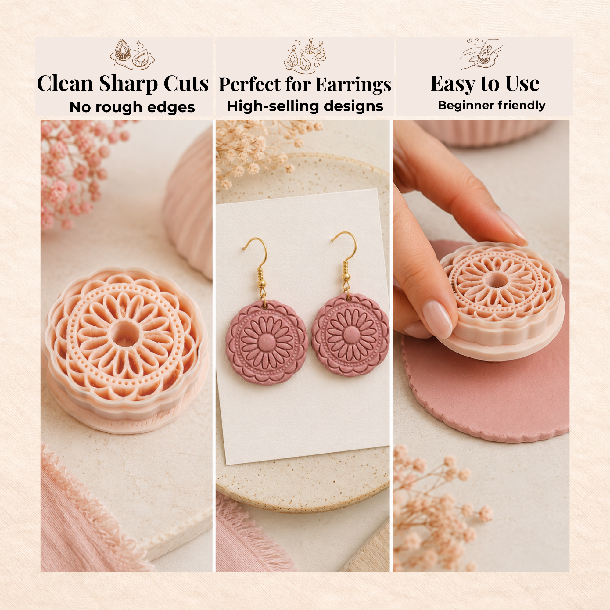 Boho Mandala 6 Polymer Clay Cutter | 25–45mm | Mandala Shape Clay Cutter | Earring Jewellery Making Tool