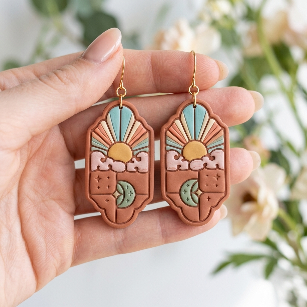 Boho Sun and Moon Polymer Clay Cutter | Celestial Earring Tool