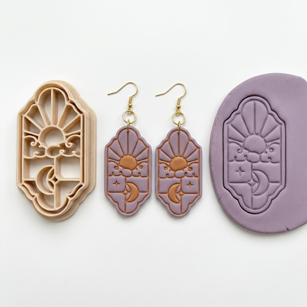 Boho Sun and Moon Polymer Clay Cutter | Celestial Earring Tool