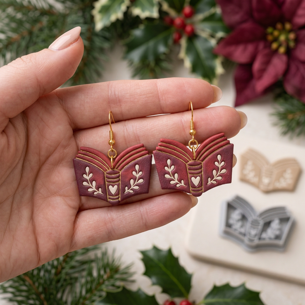 Bookish Bloom Polymer Clay Cutter | Floral Book Earring Tool