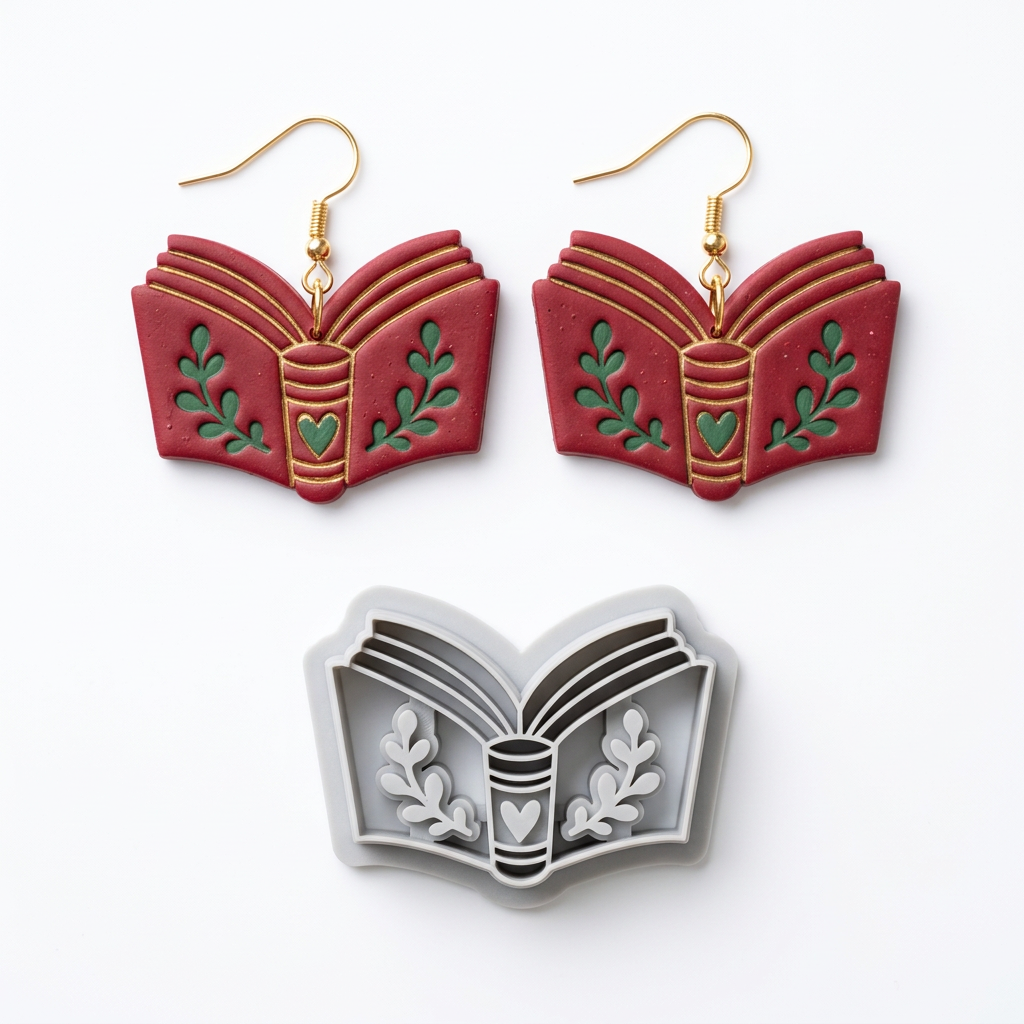 Bookish Bloom Polymer Clay Cutter | Floral Book Earring Tool