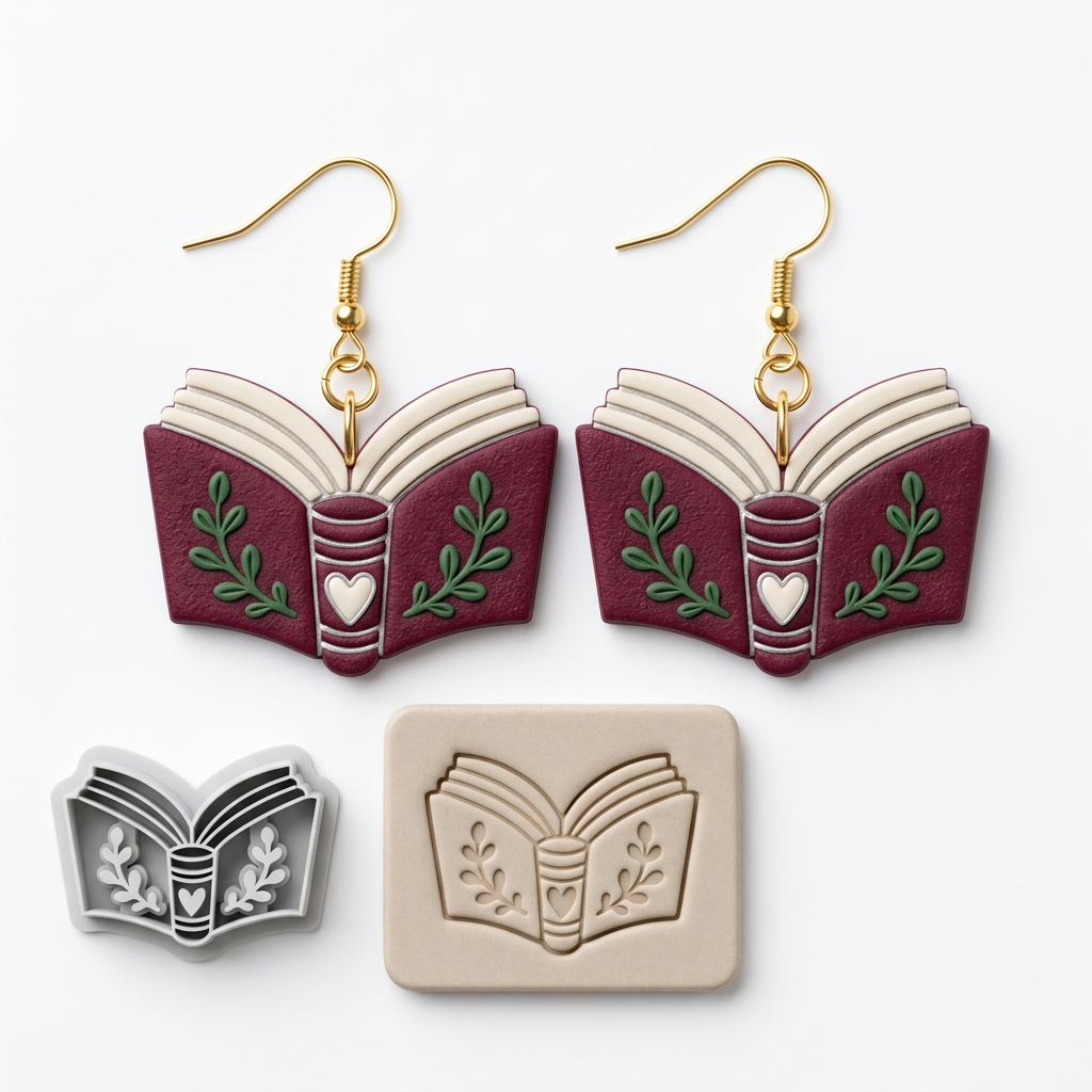 Bookish Bloom Polymer Clay Cutter | Floral Book Earring Tool