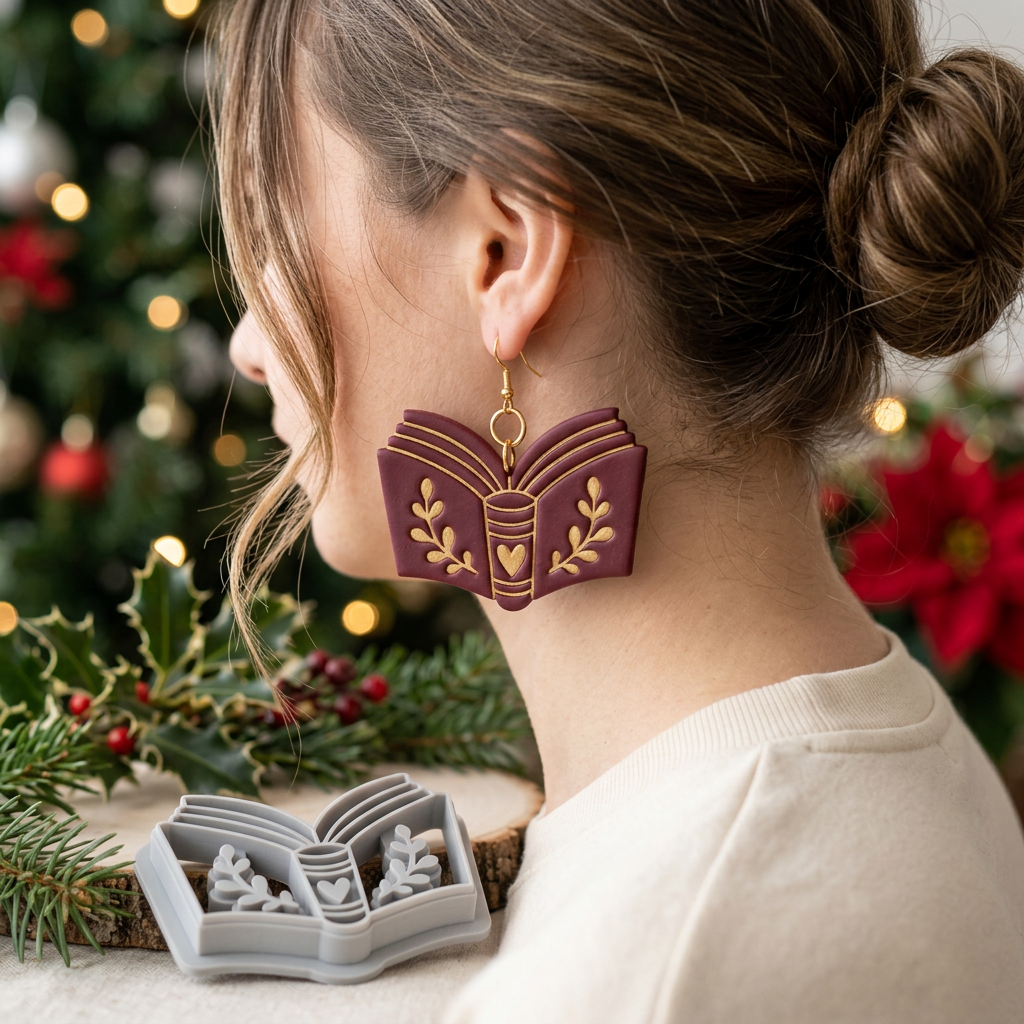 Bookish Bloom Polymer Clay Cutter | Floral Book Earring Tool