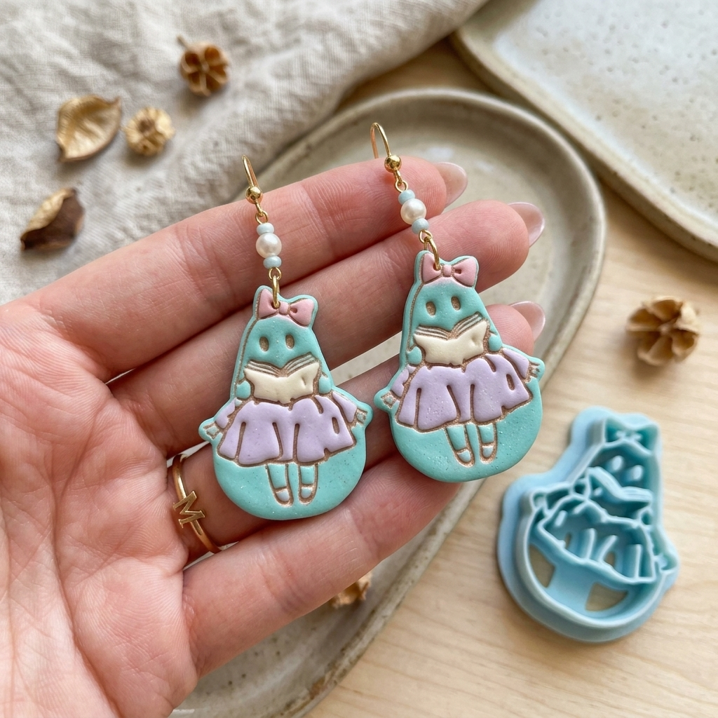 Ghost Reading Spellbook Polymer Clay Cutter | Cute Halloween Earring Tool