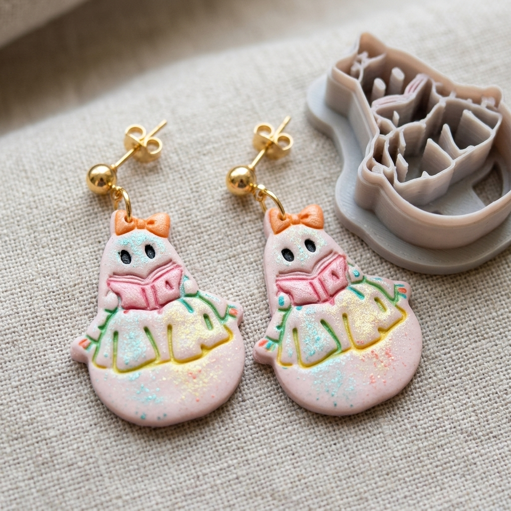 Ghost Reading Spellbook Polymer Clay Cutter | Cute Halloween Earring Tool