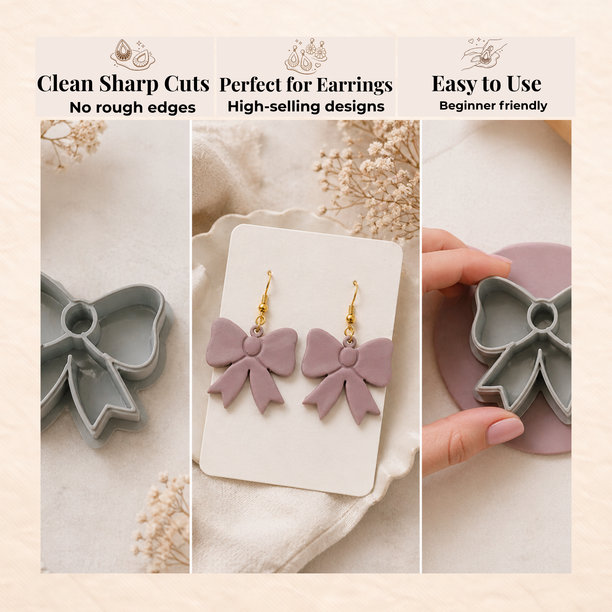 Bow 1 Polymer Clay Cutter 20–38mm | Cute Earring Cutter | IrisCrafts7