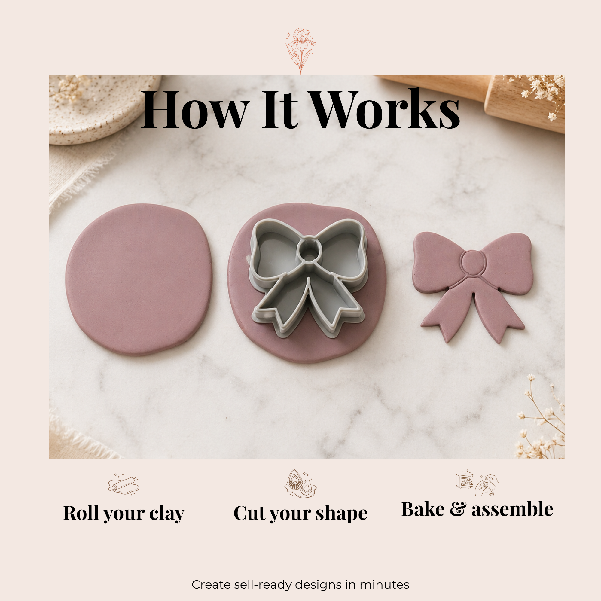 Bow 1 Polymer Clay Cutter 20–38mm | Cute Earring Cutter | IrisCrafts7