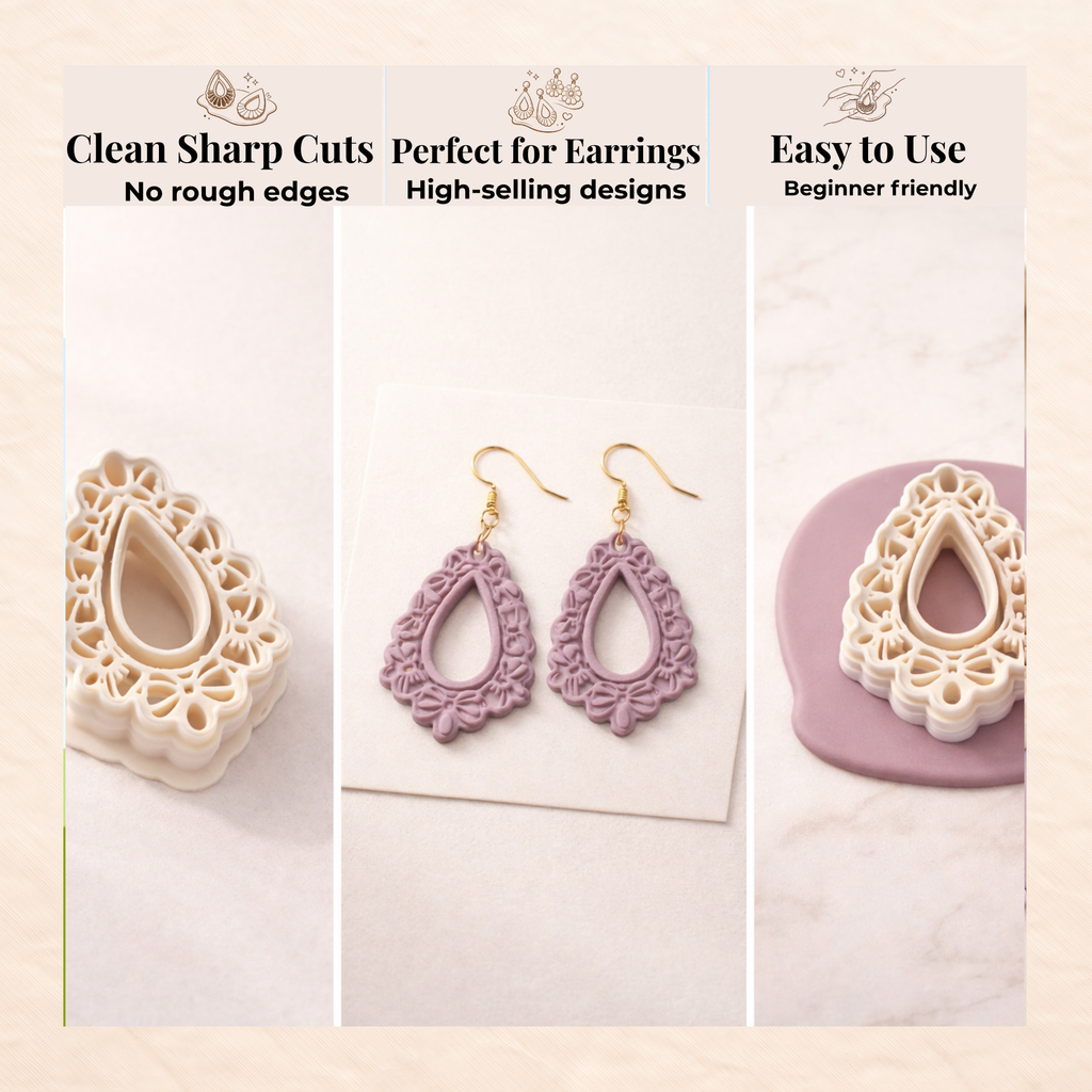Bow Teardrop Frame Polymer Clay Cutter 35-50mm | Elegant Jewellery | IrisCrafts7