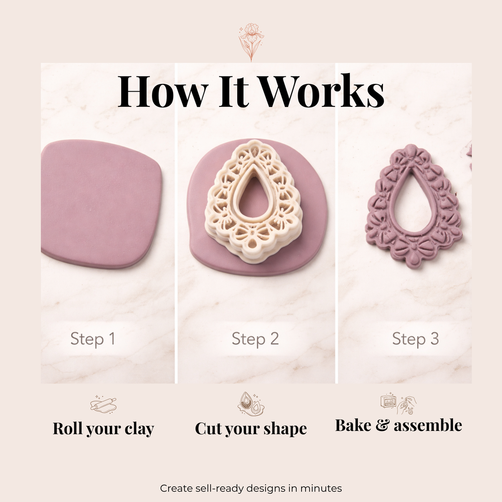 Bow Teardrop Frame Polymer Clay Cutter 35-50mm | Elegant Jewellery | IrisCrafts7