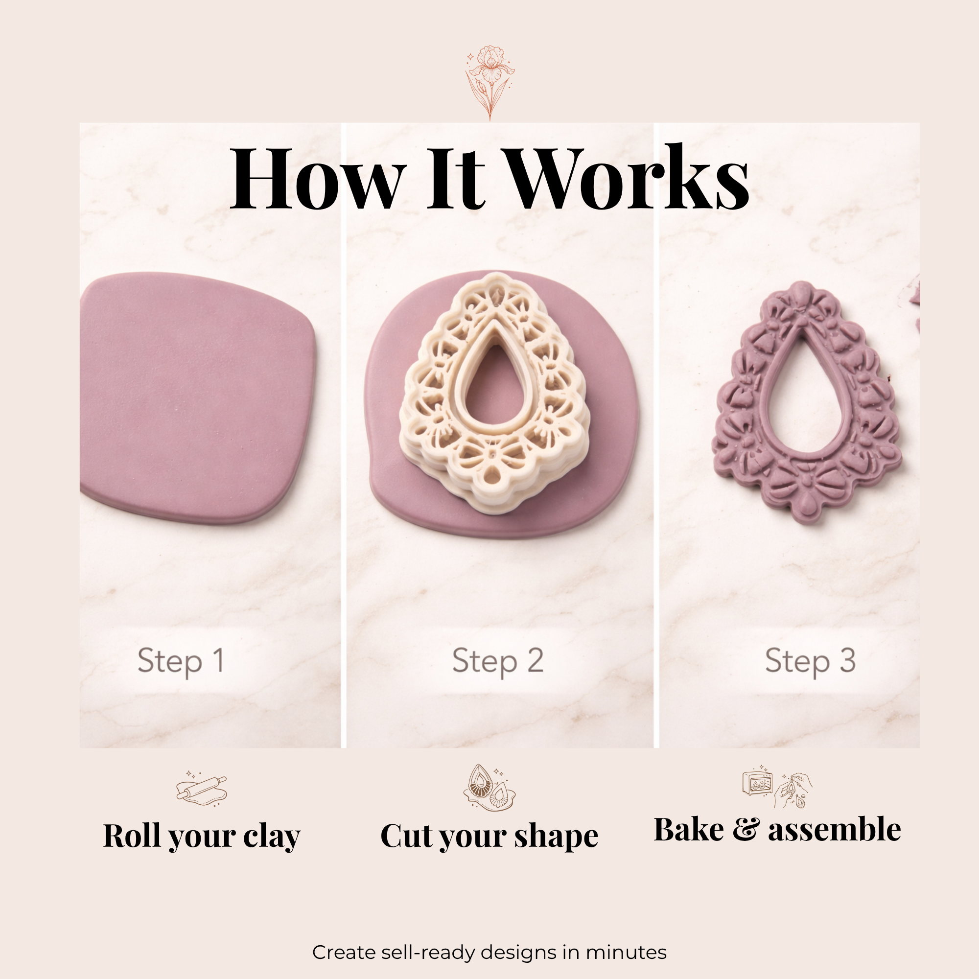 Bow Teardrop Frame Polymer Clay Cutter 35-50mm | Elegant Jewellery | IrisCrafts7