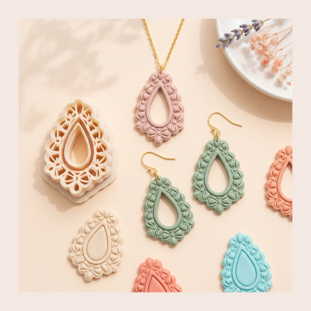 Bow Teardrop Frame Polymer Clay Cutter 35-50mm | Elegant Jewellery | IrisCrafts7