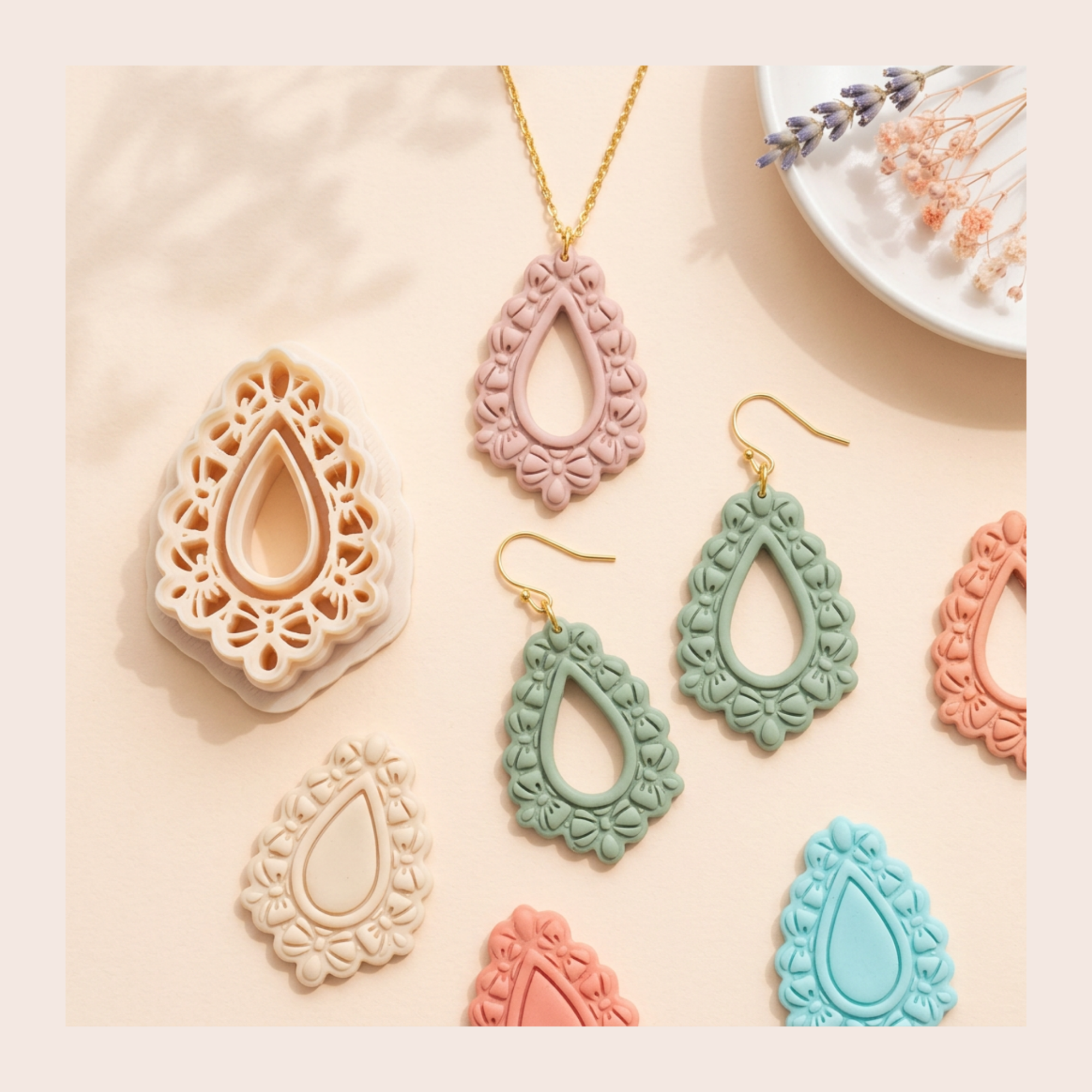 Bow Teardrop Frame Polymer Clay Cutter 35-50mm | Elegant Jewellery | IrisCrafts7