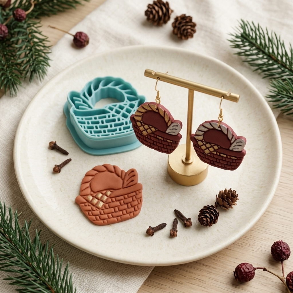 Braided Picnic Basket Polymer Clay Cutter | Cottagecore Earring Tool