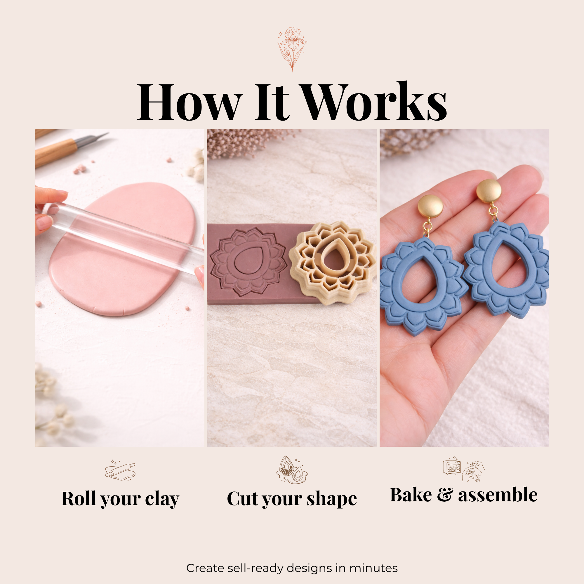 Bridal Mandala Drop Polymer Clay Cutter – Boho Wedding Earrings Tool, Clay Cutter for Jewellery Making