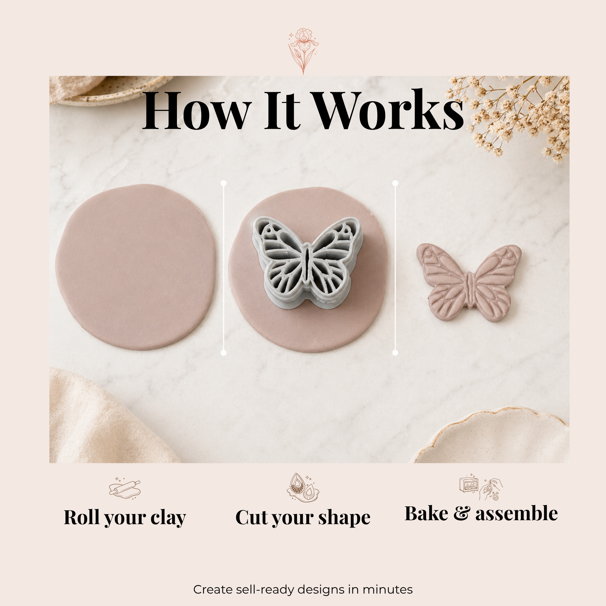 Butterfly 18 Polymer Clay Cutter 25–45mm | Butterfly Earring Cutter | IrisCrafts7