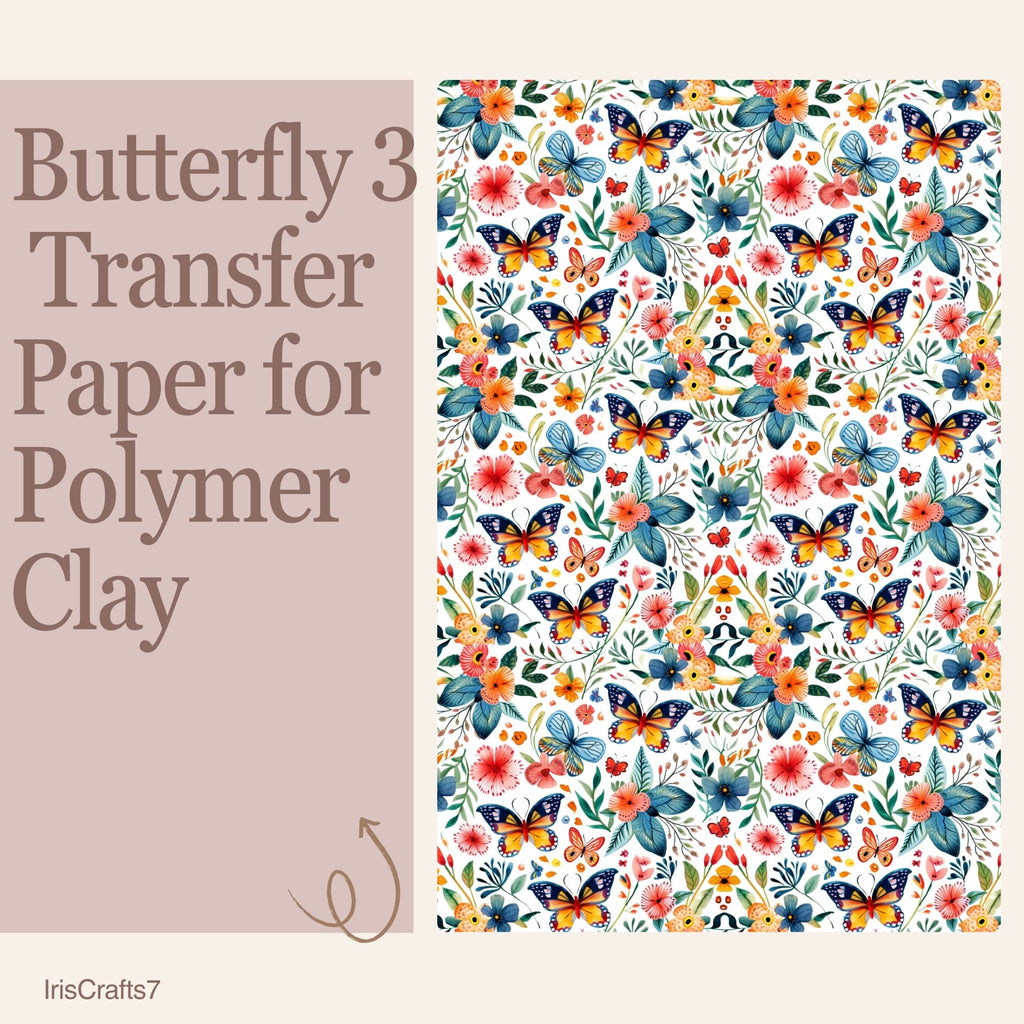 Butterfly 3 Water Soluble Transfer Paper for Polymer Clay | 100x150mm | Butterfly Botanical Clay Transfer | Earring Jewellery Making Supply