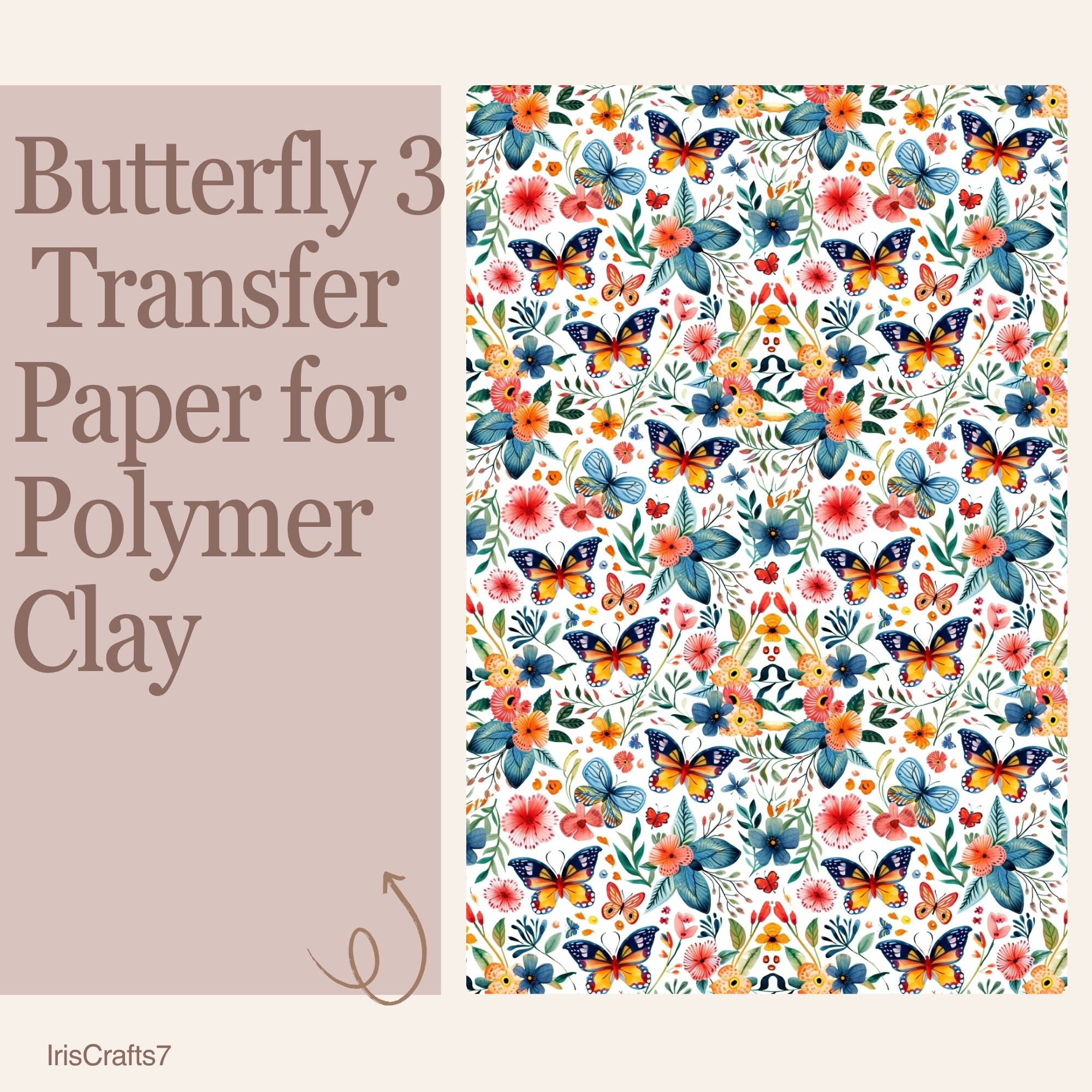 Butterfly 3 Water Soluble Transfer Paper for Polymer Clay | 100x150mm | Butterfly Botanical Clay Transfer | Earring Jewellery Making Supply