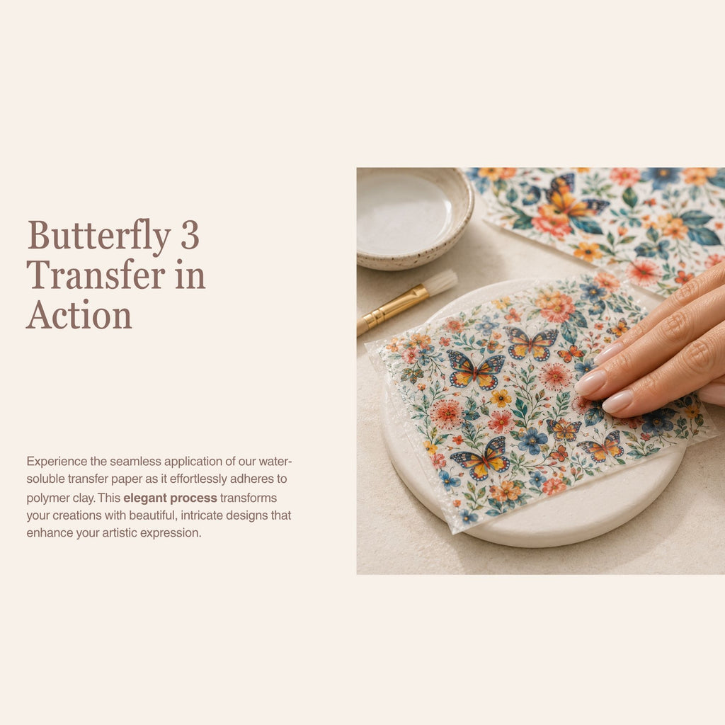 Butterfly 3 Water Soluble Transfer Paper for Polymer Clay | 100x150mm | Butterfly Botanical Clay Transfer | Earring Jewellery Making Supply