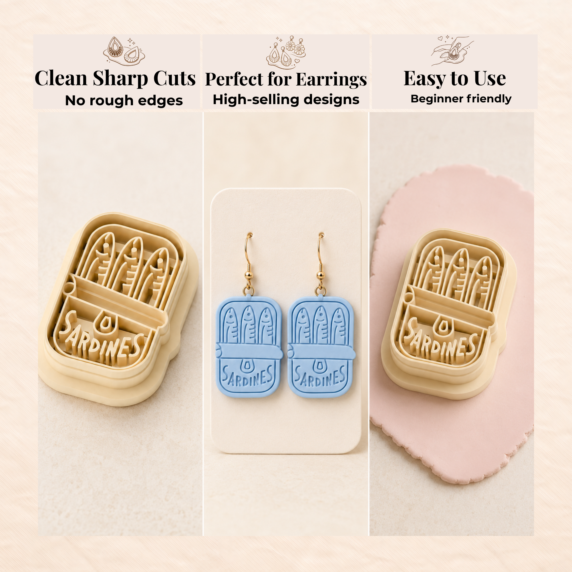 Canned Sardine A Polymer Clay Cutter 25–45mm | Quirky Food Earring Cutter | IrisCrafts7