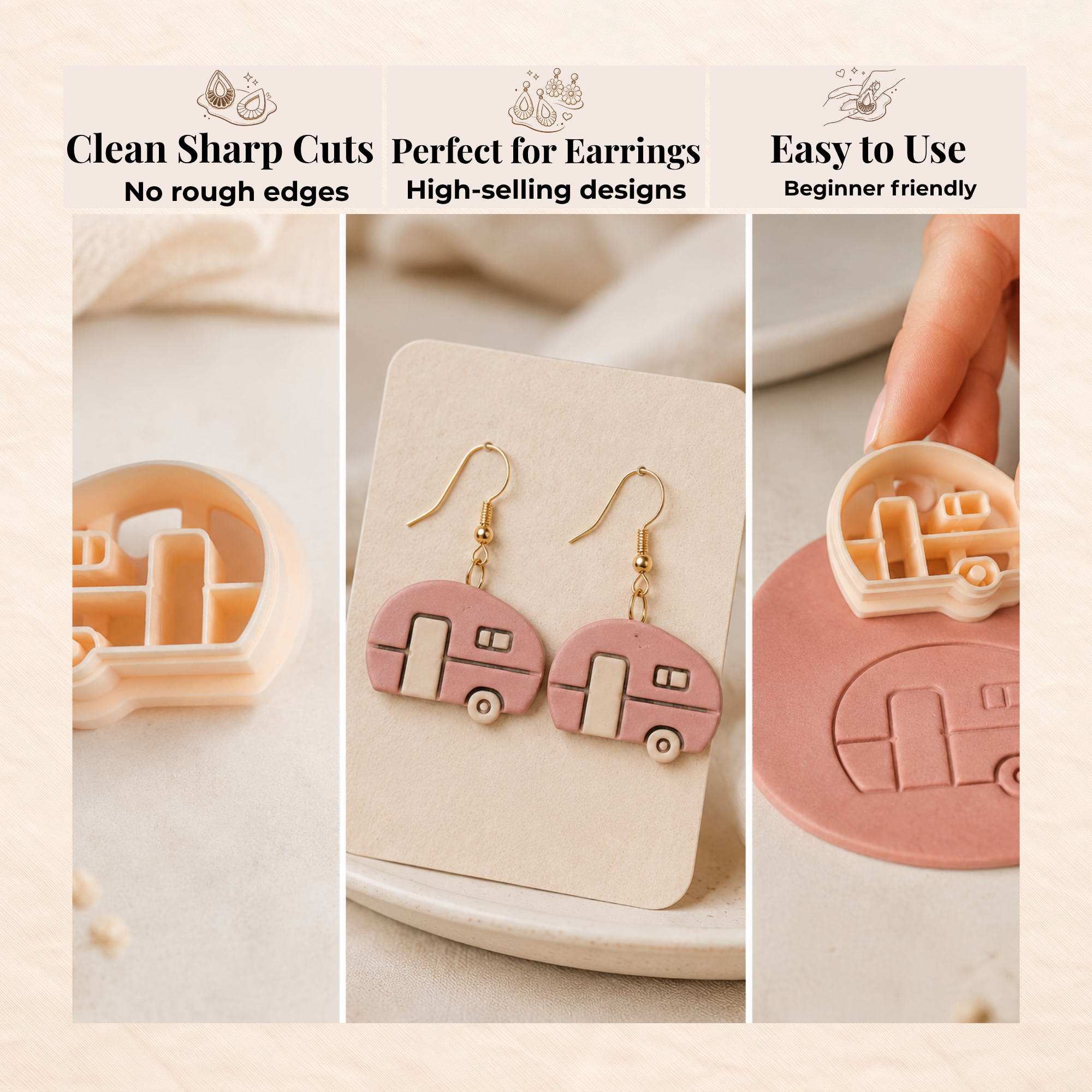 Caravan Polymer Clay Cutter | 20–40mm | Gypsy Caravan Shape Clay Cutter | Earring Jewellery Making Tool