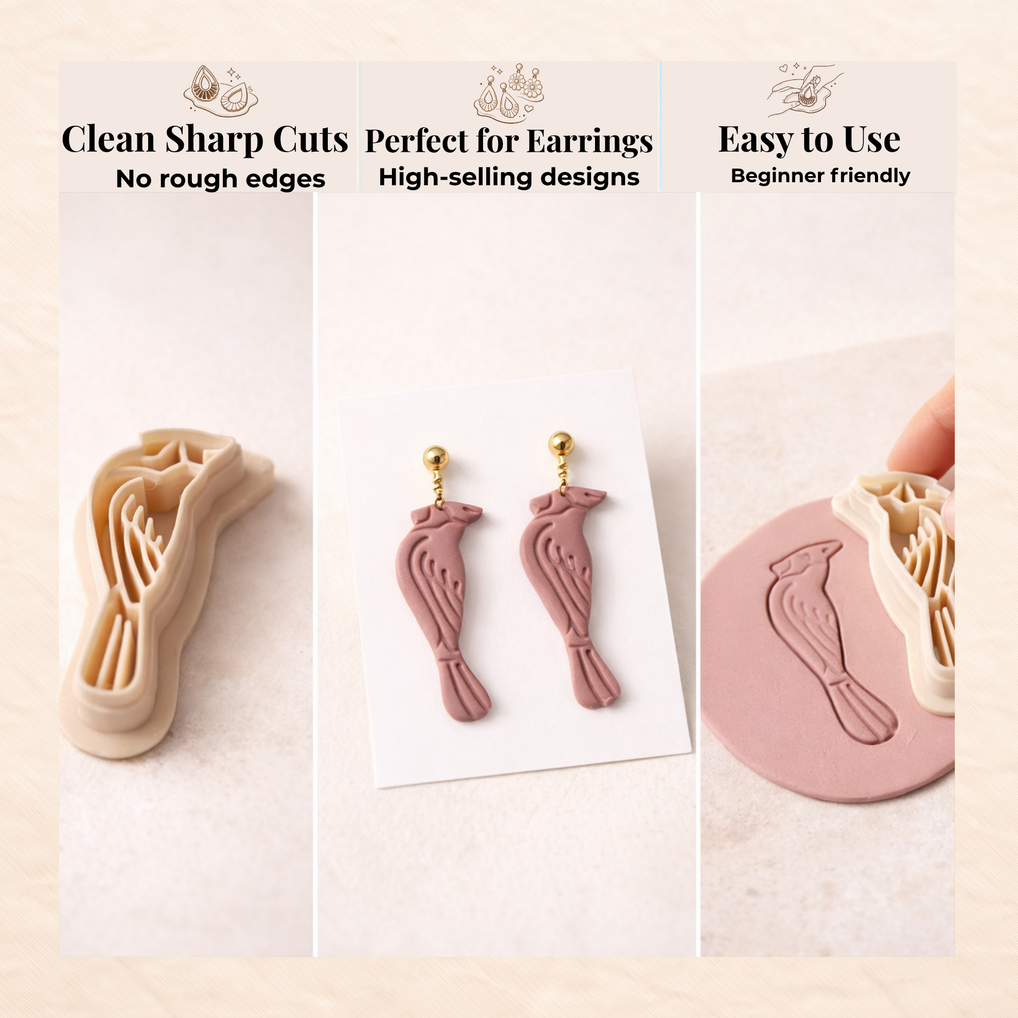 Cardinal 2 Polymer Clay Cutter | Bird Shape Clay Tool Jewellery Making | IrisCrafts7