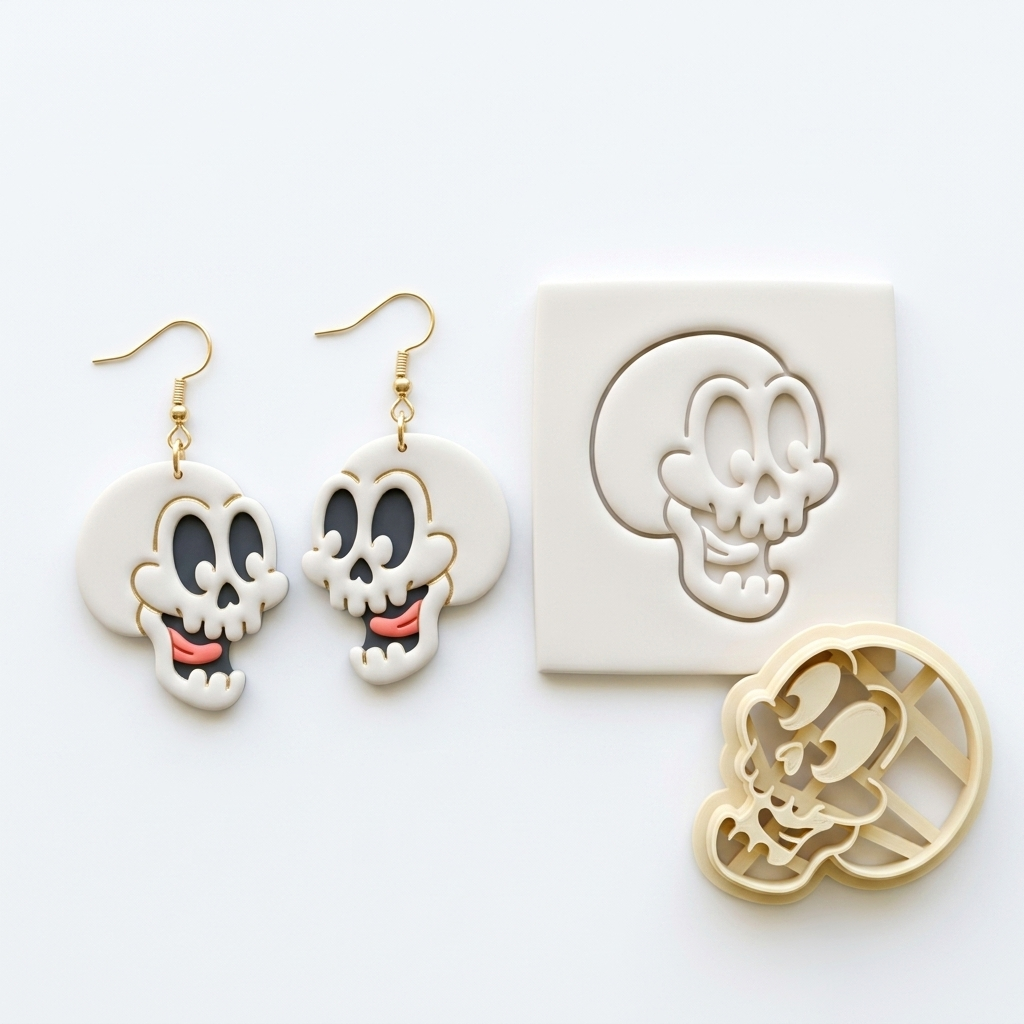 Cartoon Skull Polymer Clay Cutter | Halloween Earring Tool