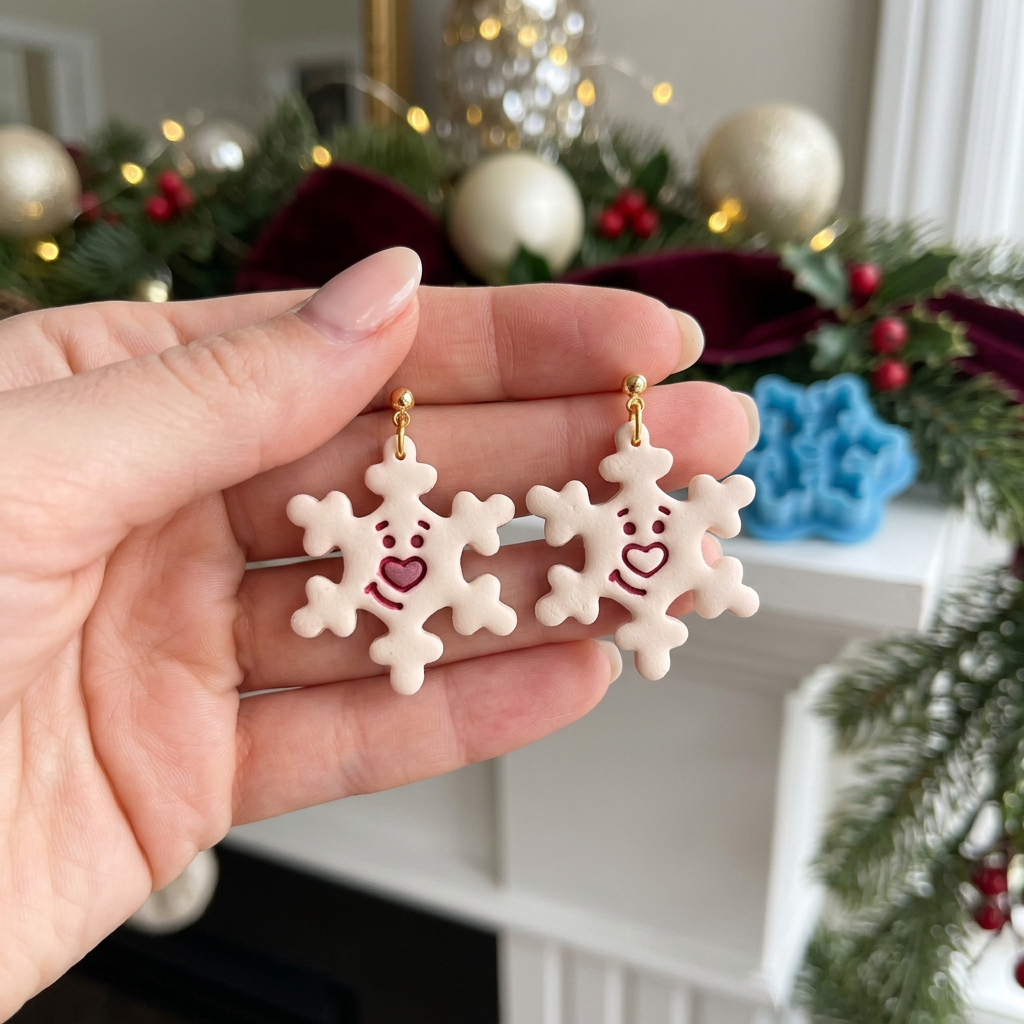 Cartoon Snowflake Character Polymer Clay Cutter | Cute Winter Earring Tool