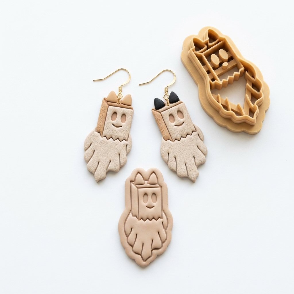 Cat Ghost in a Bag Polymer Clay Cutter | 25–45mm Halloween Earring Cutter | IrisCrafts7