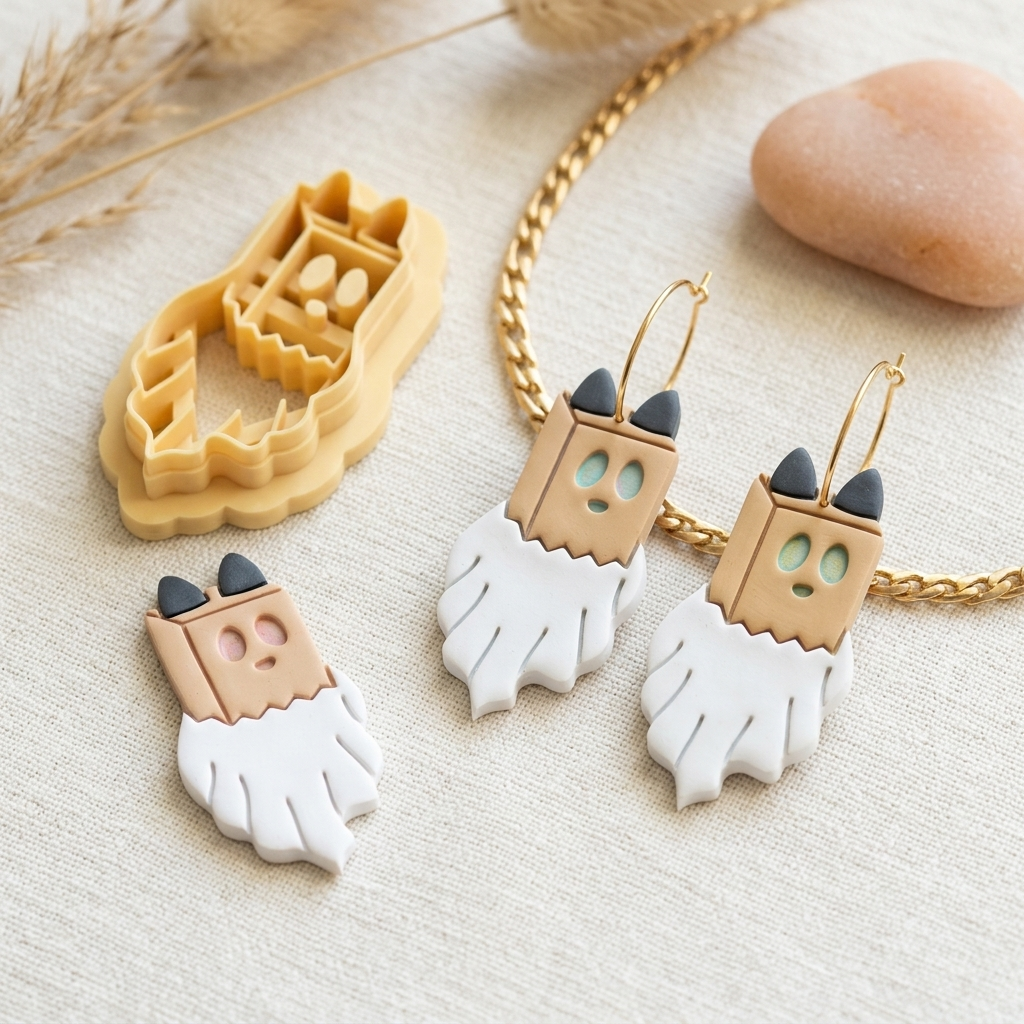 Cat Ghost in a Bag Polymer Clay Cutter | 25–45mm Halloween Earring Cutter | IrisCrafts7