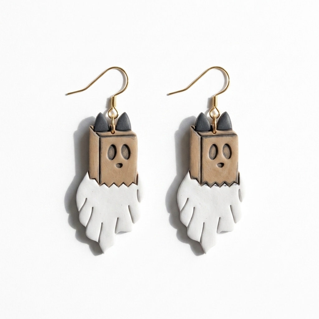 Cat Ghost in a Bag Polymer Clay Cutter | 25–45mm Halloween Earring Cutter | IrisCrafts7