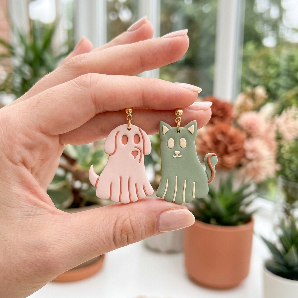 Cat and Dog Ghosts Polymer Clay Cutter Set | 25–45mm Halloween Earring Cutter | IrisCrafts7