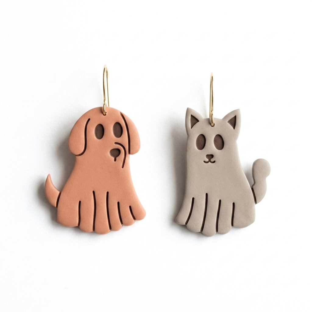 Cat and Dog Ghosts Polymer Clay Cutter Set | 25–45mm Halloween Earring Cutter | IrisCrafts7